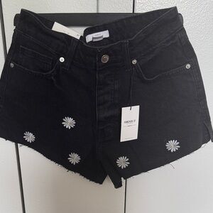 Forever 21 Black Jean Shorts with Daisy Embroidery